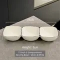 Elegant 13-inch silver white 3-compartment ceramic serving bowl for snacks and nuts - Three-Grid Connected Style / 13" / Silver White