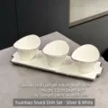 Set creativo di 3 ciotole per snack in ceramica a forma di lingotto con vassoio, bianco - Set Piatti Yuanbao (3 Piatti + 1 Vassoio) / Argento
