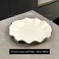 Assiette élégante en céramique feuille de lotus 10 pouces avec bord argenté - 10" / Argent
