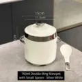 750ml silver-white ceramic stew pot with matching lid and small spoon for bird's nest. - 750ml Double-handled Pot with Small Spoon - Silver White