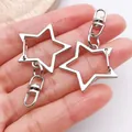 Silver star-shaped 18k plated lobster clasp for DIY keychain jewelry accessories. - Pentagram Keychain with Figure-8 Clasp / 1 Piece (44x26mm) / White Gold