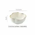 Élégant bol en céramique blanche de 5 pouces en forme de trèfle avec bord doré pour salade - Style de Pétale / 5 Pouces / Blanc avec Garniture Dorée
