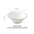 Bol à ramen en céramique blanche avec bord doré, diamètre 20 cm, capacité 850 ml - Bol Trompette Texture Panier / 850ml (Diamètre 20cm) / Or Blanc