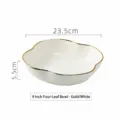 Bol en céramique blanc minimaliste de 9 pouces en forme de trèfle avec bordure dorée élégante - Style de Pétale / 9 Pouces / Blanc avec Garniture Dorée