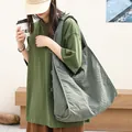 Casual green checkered canvas tote bag with large capacity for women, ins style - Green