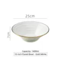 Bol à ramen japonais en céramique blanche de 25cm avec bord doré et 1400ml de volume - 10" / Bol à Soupe / Blanc avec Garniture Dorée