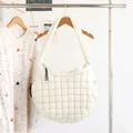 Elegant white quilted puffer shoulder bag with stylish grid pattern and padded nylon texture - Pleated Quilted (SR2016) / White