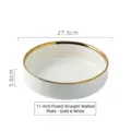 Assiette creuse en céramique blanche de 11 pouces avec rayures et bordure dorée - Assiette Creuse Droite à Rayures Verticales de 11 Pouces / Or & Blanc
