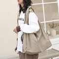 Elegante bolso tote de lona a cuadros marrones de estilo casual coreano para mujer - Caqui