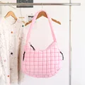 Trendy pink puffy quilted nylon shoulder bag with crescent shape and top zipper closure - Pleated Quilted (SR2016) / Pink