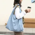 Bolso tote de cuadros azul claro para mujer, bolso de hombro informal de lona con textura suave - Azul