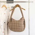 Light brown quilted nylon hobo bag with puffy pleated design for women - Pleated Quilted (SR2016) / Khaki