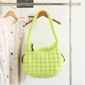 Quilted nylon shoulder bag in lime green with puffer grid texture on hanger - Pleated Quilted (SR2016) / Lemon Green