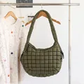 Olive green quilted nylon puffer shoulder bag with stylish grid stitching and puffer texture - Pleated Quilted (SR2016) / Army Green