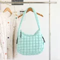 Stylish mint green quilted nylon shoulder bag with a soft puffy cloud-like texture - Pleated Quilted (SR2016) / Aqua Blue