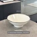 8-inch white ceramic ramen bowl featuring silver rim and elegant vertical texture design - Vertical Texture Trumpet Bowl / Silver White