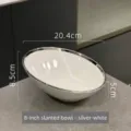 Élégant bol à salade incliné en céramique blanche de 8 pouces à bord argenté - Bol Biseauté (Blanc Argenté) / 8 pouces