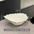 Saladier en céramique en forme de feuille blanc argenté 12 pouces avec dimensions 32x20,5cm - 12 Pouces / Argent Blanc
