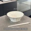 Elegant 8-inch white ceramic trumpet bowl with silver rim and matching chopsticks, 850ml - Basket Texture Trumpet Bowl (With Chopsticks) / Silver White