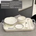 Service de table petit-déjeuner élégant en céramique blanc crème pour une personne, style épuré - Vertical pattern series 6-piece set type b