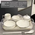 Set colazione da 8 pezzi in ceramica con trama verticale ed elegante bordo in argento - Vertical pattern series 8-piece set type i
