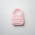 Zachtroze handgebreide chenille mini opbergtas voor oortelefoons en kleine accessoires - Wit en Roze