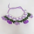 Hand-crocheted pet collar detail featuring purple lily of the valley flowers and green leaves - Lily Of The Valley Bib / Purple Lily Of The Valley Bib