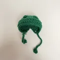 Handmade green crochet mini hat with ties for doll and puppet dress up accessories - Christmas Green