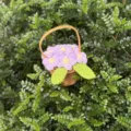 Handmade mini crochet puff flower basket ornament featuring purple flowers for desktop decoration - Puff Flower Basket / Purple