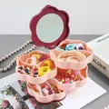 Elegante joyero giratorio multicapa en forma de flor con un espejo de maquillaje - Triple Capa / Rojo