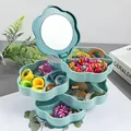 Joyero giratorio multicapa con forma de flor verde azulado y espejo incorporado - Triple Capa / Azul