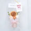 Handgemaakt gehaakt zonnebloemboeket in roze emmer met transparante cadeautas - Gebreide Lerarendag Stijl Met Kaart Draagtas