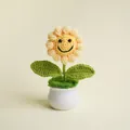 Handmade crochet smiley sunflower in a white ceramic pot, yellow knitted flower gift. - Smiling Face Sunflower Potted Plant
