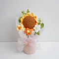 Handmade crochet sunflower bouquet in a pink pot with ribbon for graduation gift - Knitted Sunflower Hug Bucket