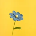 Fiore di cosmo fatto a mano all'uncinetto con petali blu su sfondo giallo vibrante - Blu jeans
