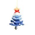 Handgemaakte blauw-witte gehaakte kerstboomversiering met een ster en metalen belletje - Blauwe Kerstboom Auto Hanger / Blauw
