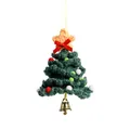 Handmade crocheted dark green Christmas tree ornament with star, red bow and bell - Green
