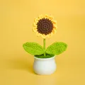 Handmade crochet sunflower potted plant in a white ceramic pot for home decor gift ideas - Sunflower Pot