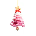 Roze gehaakte kerstboom hanger met ster en belletje ornament - Roze Kerstboom Auto Hanger / Roze