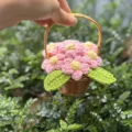 Handmade crocheted mini puff flower basket decoration for Mother's Day and graduation gift - Puff Flower Basket / Pink