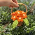 Handmade orange crocheted mini puff flower basket variant for tabletop home decoration - Puff Flower Basket / Orange