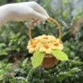Handmade mini crochet flower basket ornament with yellow puff flowers and handle - Puff Flower Basket / Yellow