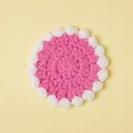 Handmade pink and white crochet coaster with cream puff edge design for desk decor - Dark Pink and White / Berry Pink