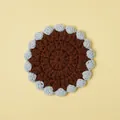 Handmade brown crochet coaster with light blue border - Sea Salt Cream