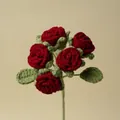 Beautiful handmade crochet bouquet featuring five multi-head red roses for gifts - Wine Red
