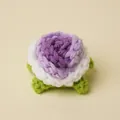 Handcrafted crochet mini flower head, purple and white rose design with green leaf, 4cm. - Mini Gradient Purple Rose