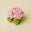 Handmade crochet pink mini rose flower head with green leaves, DIY apparel accessories 4cm. - Mini Pink Rose