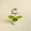 Handmade pink and white crochet flower in small white pot, perfect for desktop decor - Gradient Rose Red Rose Potted Plant