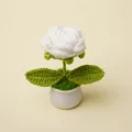 Handmade white crochet flower in a minimalist white pot for home desk decoration - White Rose Potted Plant