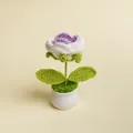Handmade crochet flower potted plant featuring purple and white petals in a white ceramic pot - Gradient Purple Rose Potted Plant